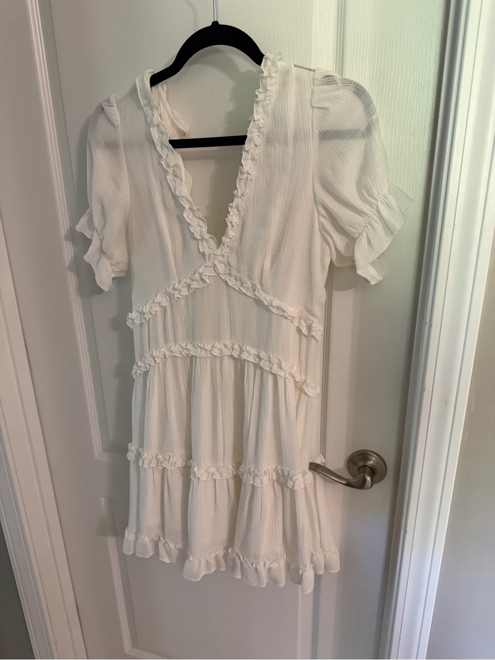 White Ruffle Tiered V-Neck Mini Dress